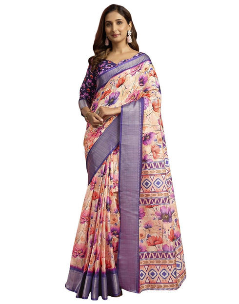Vasthrlay Womens Printed Unstitched Navy Blue Saree