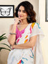 Vasthrlay Womens Printed Unstitched White Saree