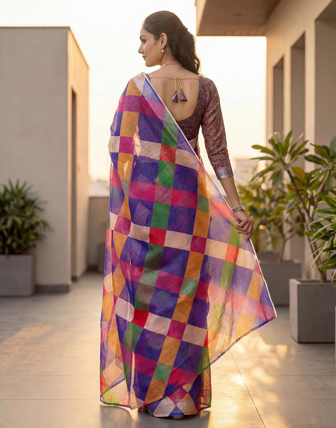 Vasthrlay Womens Printed Unstitched Dusty Pink Saree