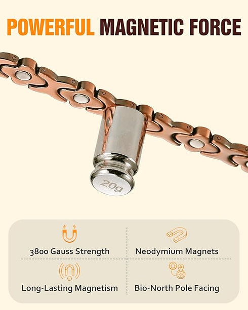 Jecanori Women's Pure Copper Bracelet Ultra Strength Magnetic 8.07" Long