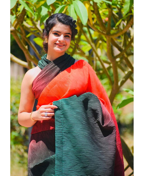 VasthrlayCrushed Georgette Unstitched Red Free Ethnic Wear