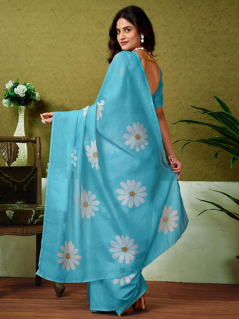 Vasthrlay Chanderi Printed Unstitched Sky Blue Saree