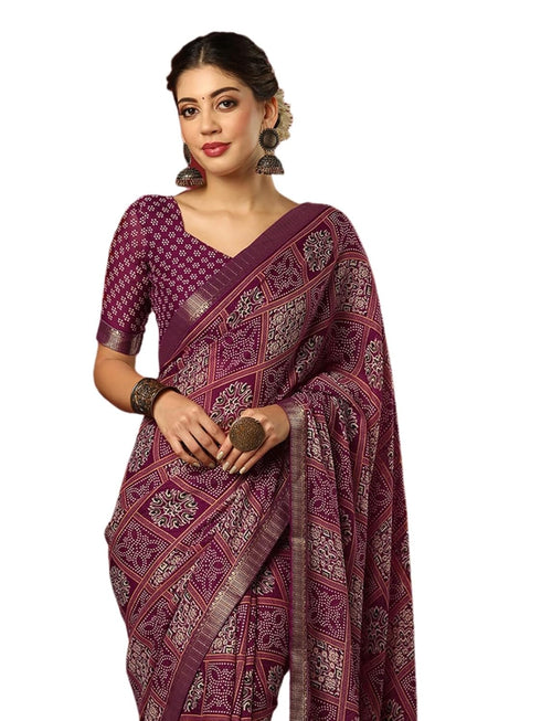 Vasthrlay Georgette Bandhani Unstitched Pink Saree