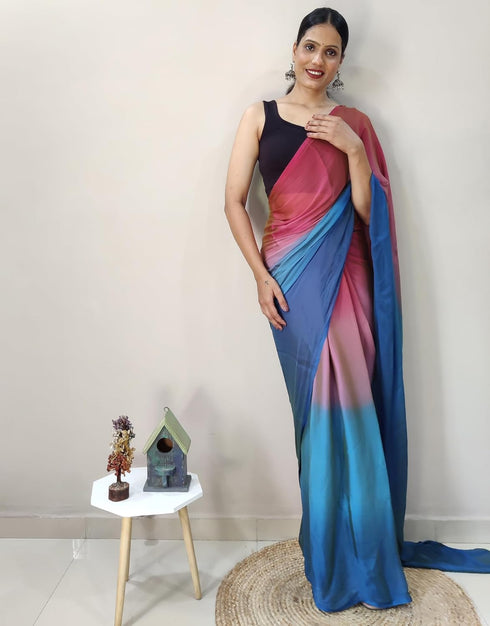 Vasthrlay Womens Chiffon Unstitched Blue Saree