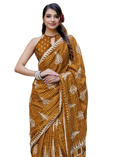 Vasthrlay Womens Printed Unstitched Red Saree
