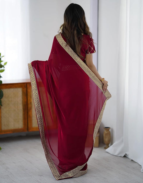 Vasthrlay Sequence Embroidery Unstitched Dark Green Saree