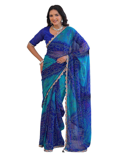 Vasthrlay Georgette Bandhani Green Saree