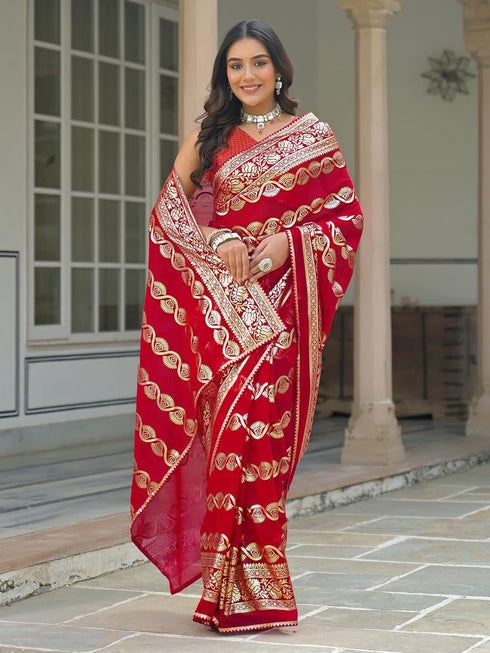 Vasthrlay Georgette Printed Unstitched Orange Saree