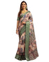 Vasthrlay Printed Jacquard Peach And Dusty Green Saree With Unstitched Blouse Piece