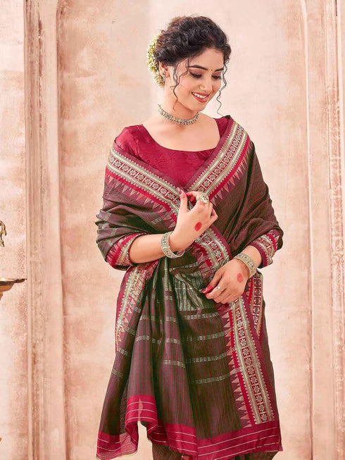 Vasthrlay Kanjivaram Weaving Unstitched Coffee Brown Saree