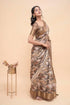 Vasthrlay Tan Beige Geometric Print Polyester Saree With Dull Gold Zari Border And Unstitched Blouse Piece