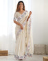 Vasthrlay Embroidery Scalloped Unstitched Off White Saree