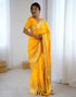 Vasthrlay Banarasi Weaving Yellow Saree With Unstitched Blouse Piece