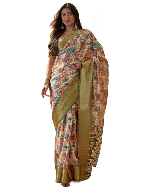 Vasthrlay Printed Jacquard Unstitched Dusty Pink Saree