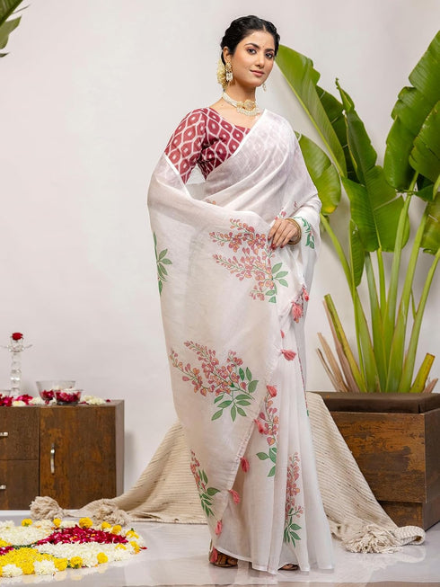 Vasthrlay Printed Off White1 White Saree