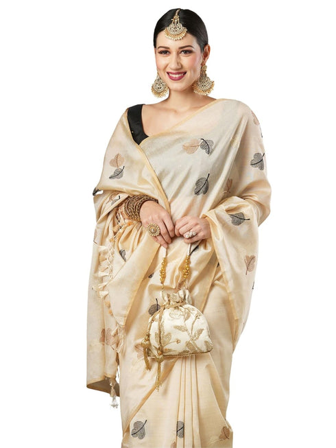 Vasthrlay Embroidered Banarasi Unstitched Cream Ethnic Wear