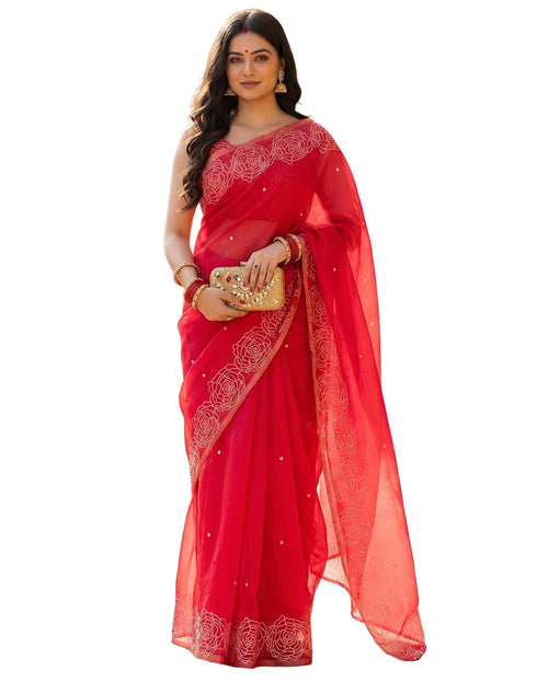 Vasthrlay Womens Printed Unstitched Off White Saree
