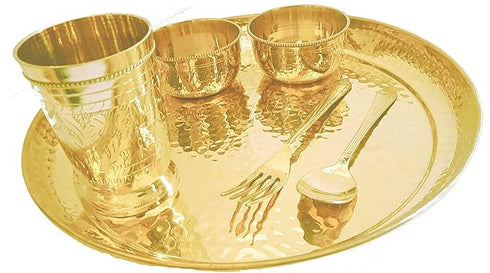 Hammered Brass Dinner Thali Set of 6