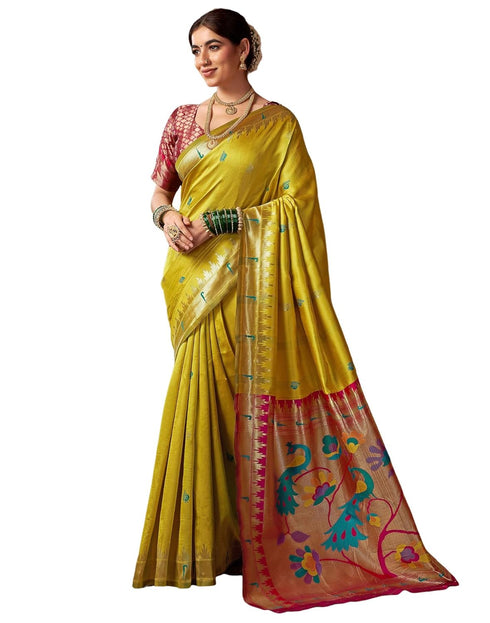 Vasthrlay Womens Paithani Unstitched Pink Saree