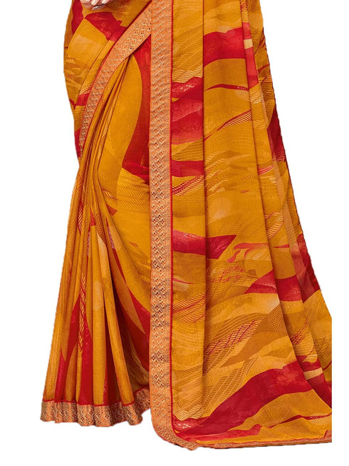 Vasthrlay Chiffon Tassels Unstitched Dark Green Saree