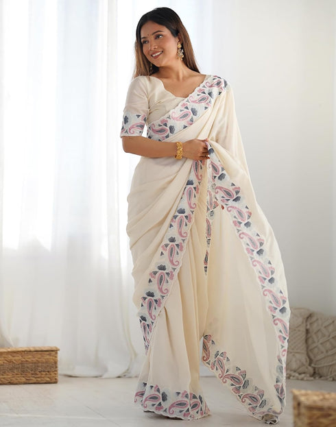 Vasthrlay Sequence Embroidery Unstitched Red Saree