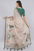 Vasthrlay Womens Off White 5 Botanical Printed Linen Saree With Self Woven Border And Unstitched Blouse Piece