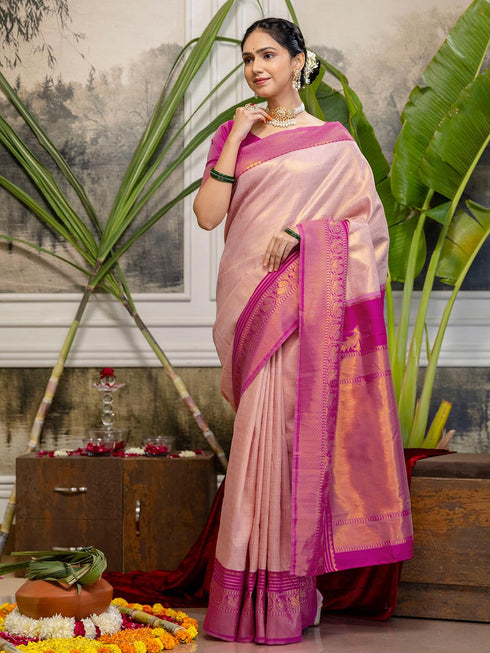 Vasthrlay Special Weaving Unstitched Beige Saree
