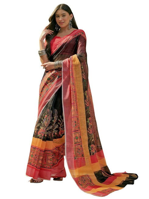 Vasthrlay Womens Printed Unstitched Beige Saree