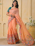 Vasthrlay Womens Printed Unstitched Peach Saree
