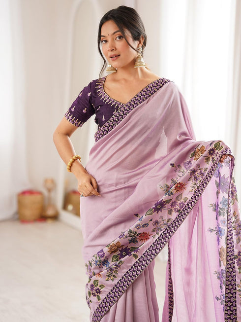 Vasthrlay Lavender Embroidered Unstitched Fl Ethnic Wear