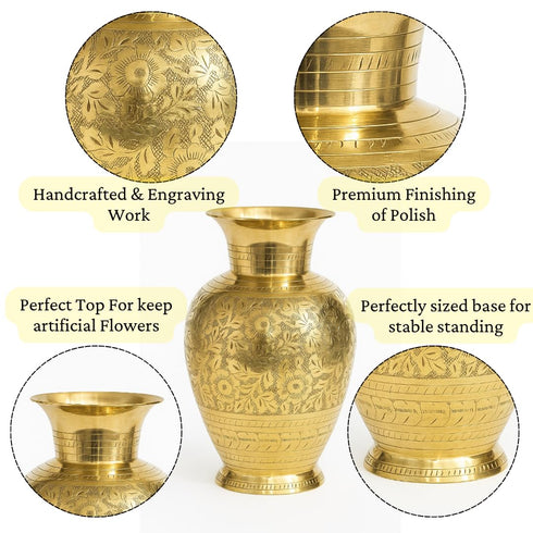 Brass Flower Vase for Home Decor 9 Inch