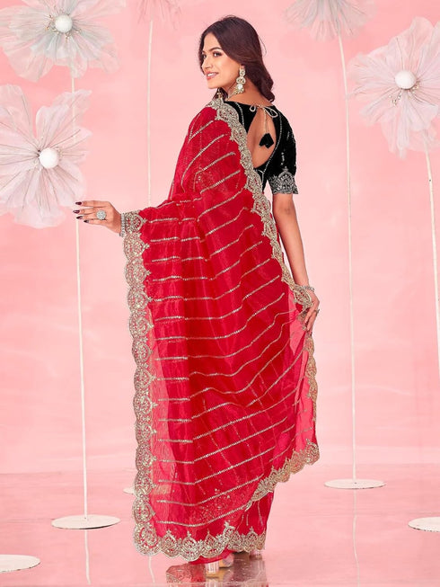 Vasthrlay Shimmer Embroidery Olive Saree