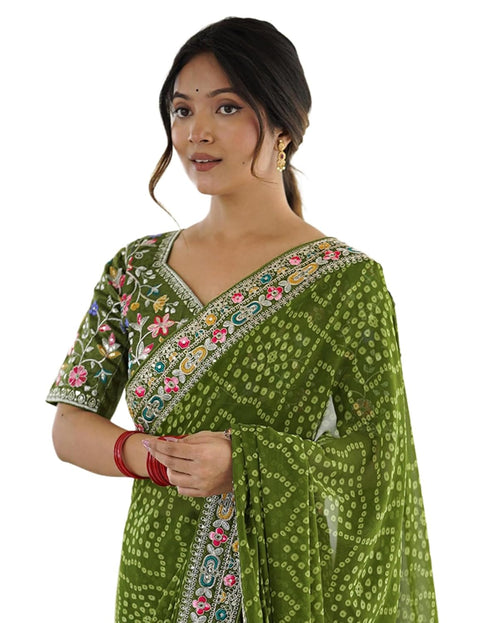 Vasthrlay Georgette Bandhani Unstitched Purple Saree