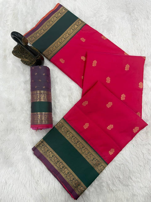 Vasthrlay Kanjivaram Floral Design Contrast Seagreen