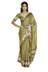 Vasthrlay Antique Gold Abstract Floral Polyester Saree With Zari Border And Ruched Unstitched Blouse Piece