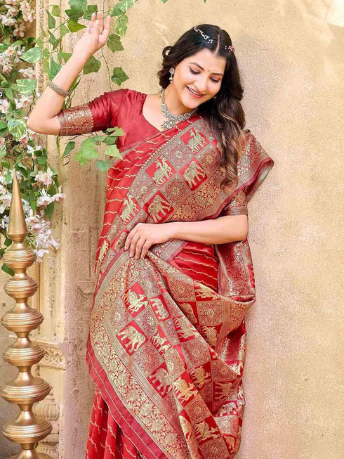 Vasthrlay Banarasi Weaving Maroon Saree