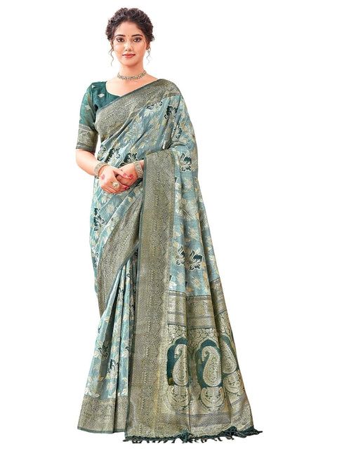 Vasthrlay Weaving Teal Saree