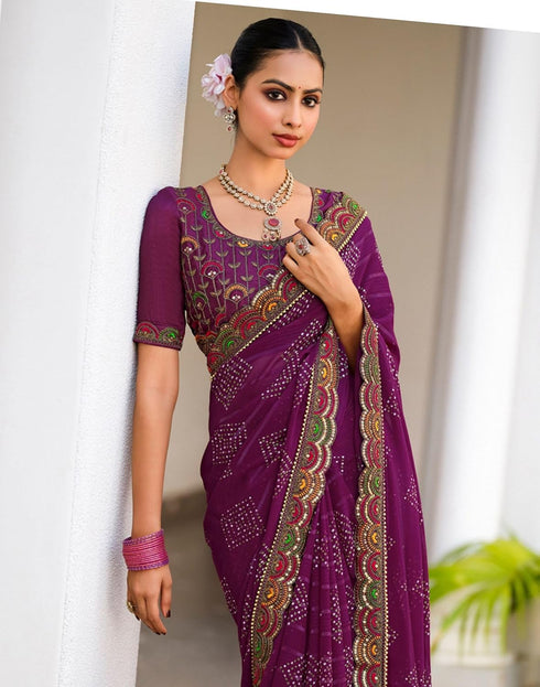Vasthrlay Georgette Embroidery Unstitched Red Saree