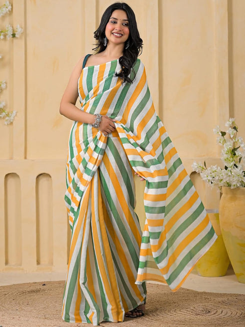 Vasthrlay Womens Printed Unstitched Peach Saree