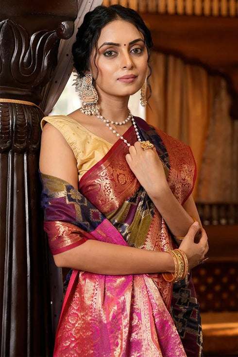 Vasthrlay Navy Blue Jacquard Saree