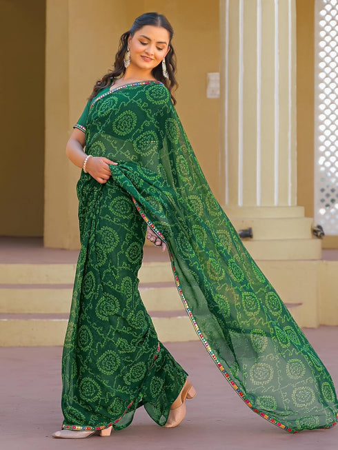 Vasthrlay Chinnon Printed Olive Saree