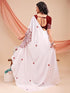 Vasthrlay Printed Kaftan Freehand Maroon-White Bollywood Satin Saree with Unsticted Blouse Piece