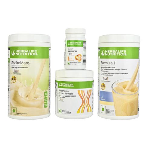 Herbalife Formula 1 Shake Kulfi Flavour 500g, Protein 200g, Afresh Peach 50g and Shakemate Nutrition Drink 500g Pack of 4