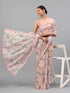 Vasthrlay Peach Pink Floral Printed Organza Saree With Unstitched Blouse