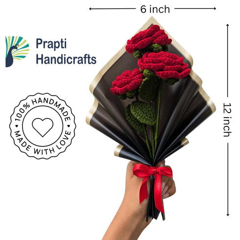 Handicrafts Handmade Crochet Red Roses Bouquet