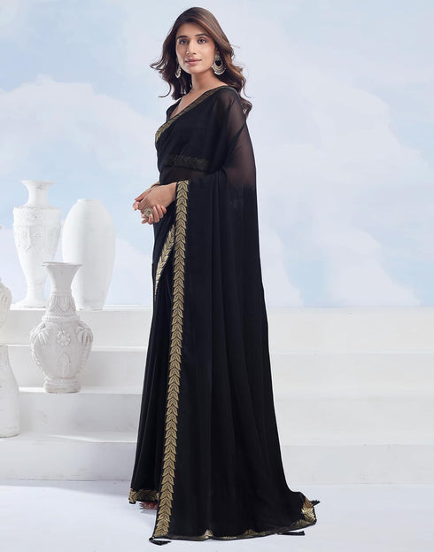 Vasthrlay Georgette Boarder Unstitched Red Saree