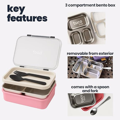 TuCo® Lunch Box 3 Compartment Leak-Proof BPA Free Food Container Large