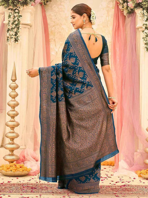 Vasthrlay Banarasi Weaving Yellow Saree