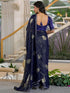 Vasthrlay Georgette Printed Navy Blue Saree With Unstitched Blouse Piece