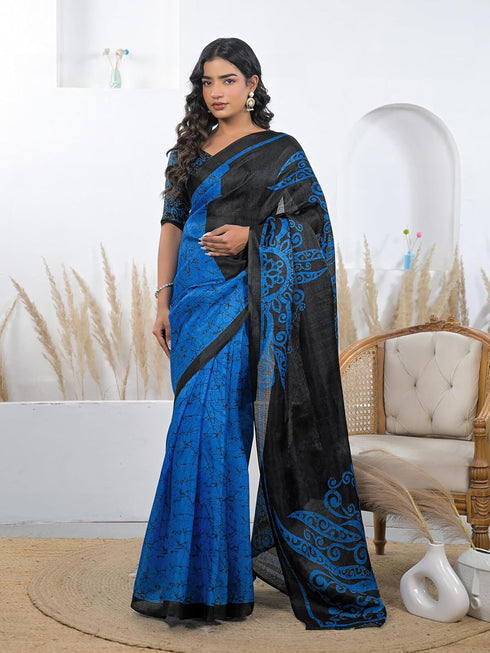 Vasthrlay Printed Tassels Unstitched Khaki Saree
